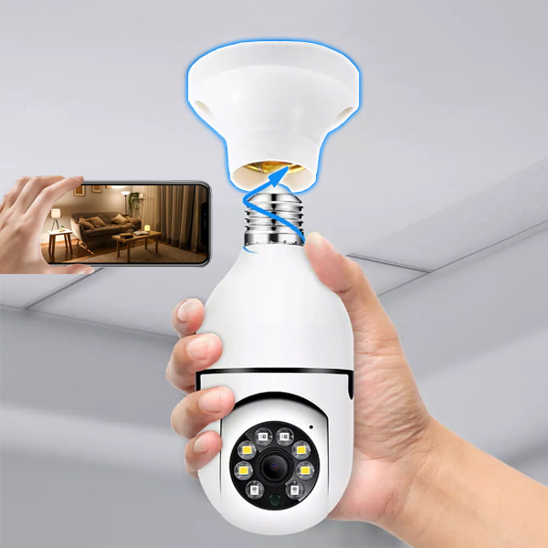 Lâmpada Câmara de Segurança - 360°, Visão Noturna, WiFi, Sem Furar | BULBCAM