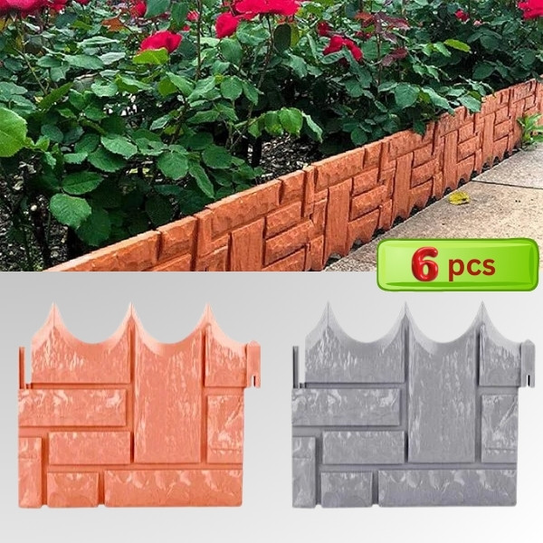 Vedação de bordadura para jardim com aspeto de tijolo - 6 unid., resistente aos raios UV | TERRABARIC