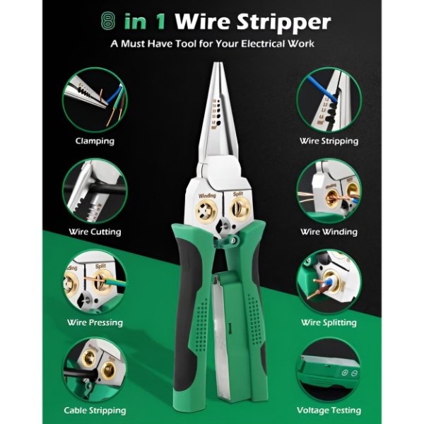 Descarnador e Cortador de Fios 8-em-1 (20,7 cm) - Descarna, Corta, Crava e Testa a Tensão numa Só Ferramenta | POWERPLIERS